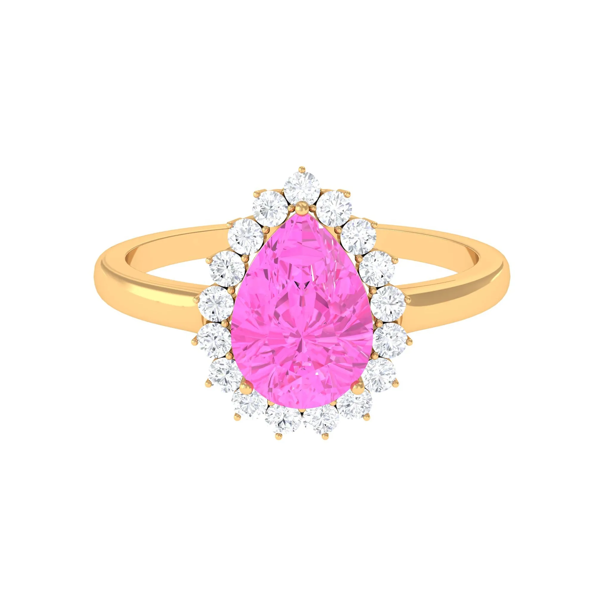 Pear Created Pink Sapphire and Diamond Halo Engagement Ring