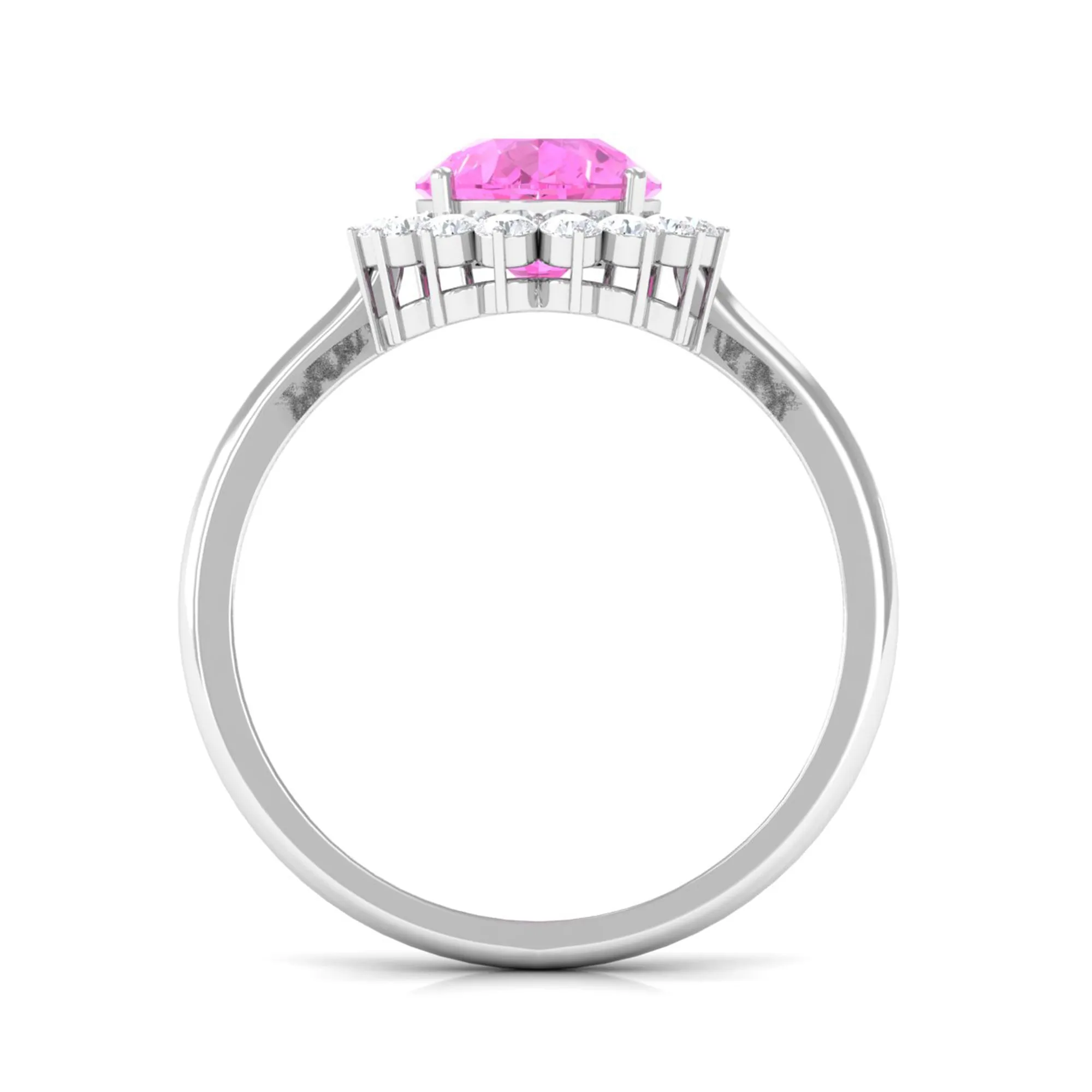 Pear Created Pink Sapphire and Diamond Halo Engagement Ring