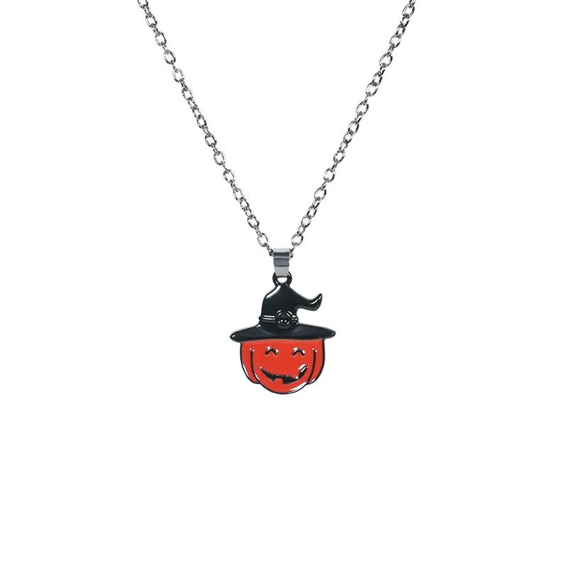 Personality Metal Pumpkin Skeleton Skull Necklace for Men Women Halloween Ghost Skull Bat Pumpkin Head Necklace Party Jewelry