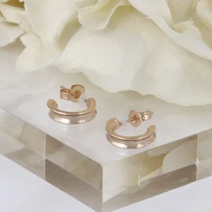 Pink Gold Tone Grooved Hoop Earrings