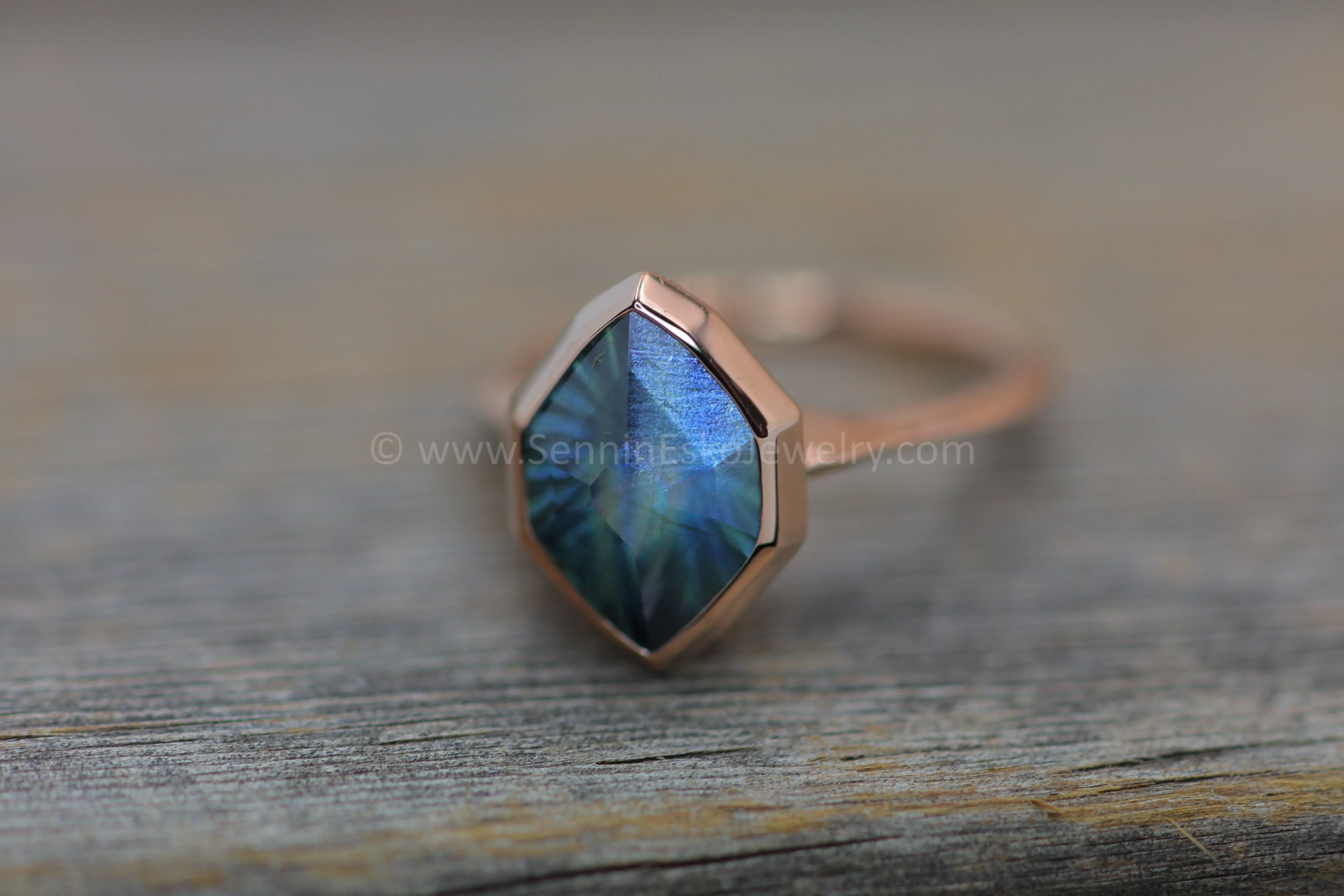 READY TO SHIP 4.6 Carat Meditative Sapphire Rose Gold Bezel Ring - Size 6.5