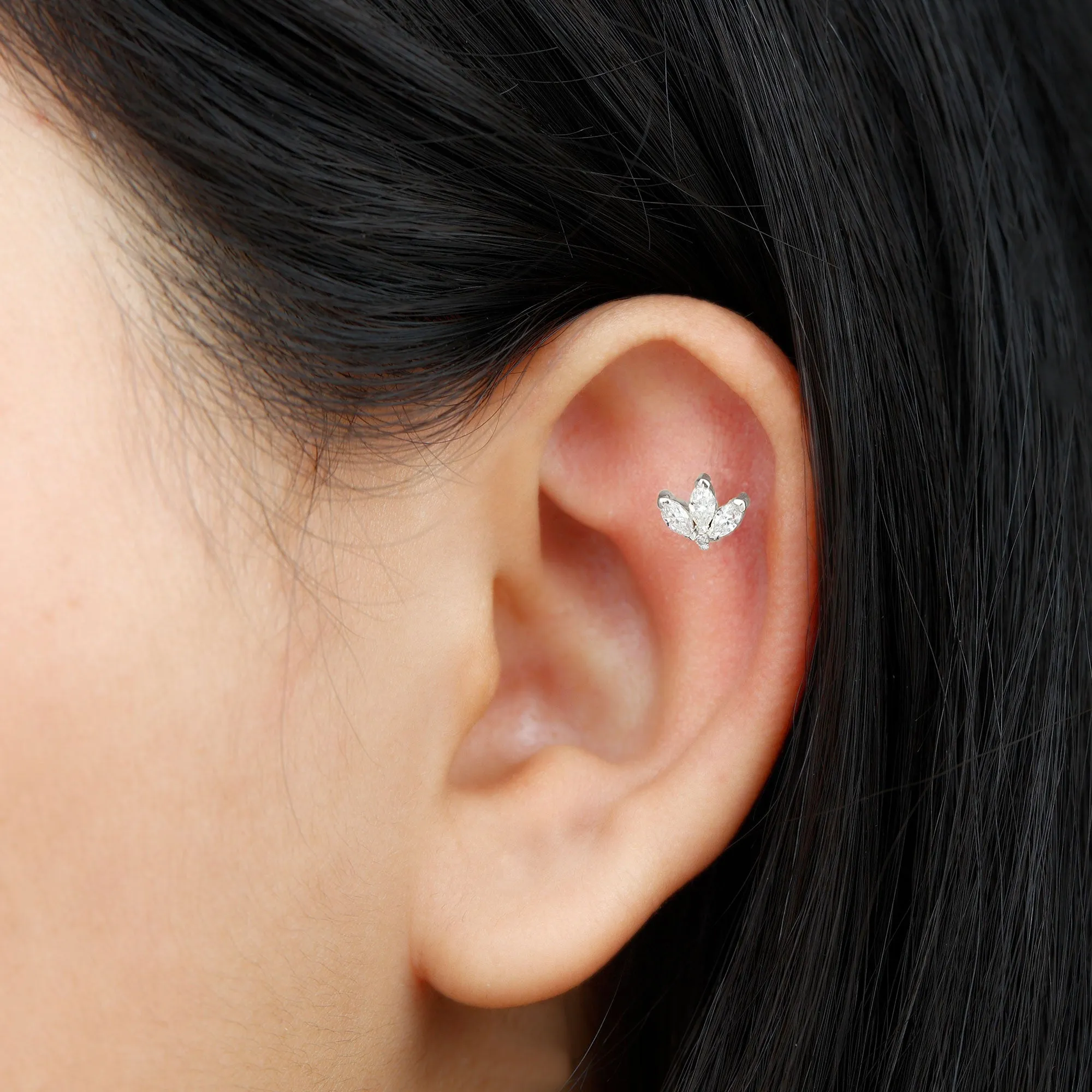 Real Diamond Floral Lotus Earring for Cartilage Piercing