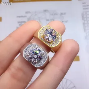 Resizable White or Yellow Gold Plated Halo Moissanite Ring 3ct Stone