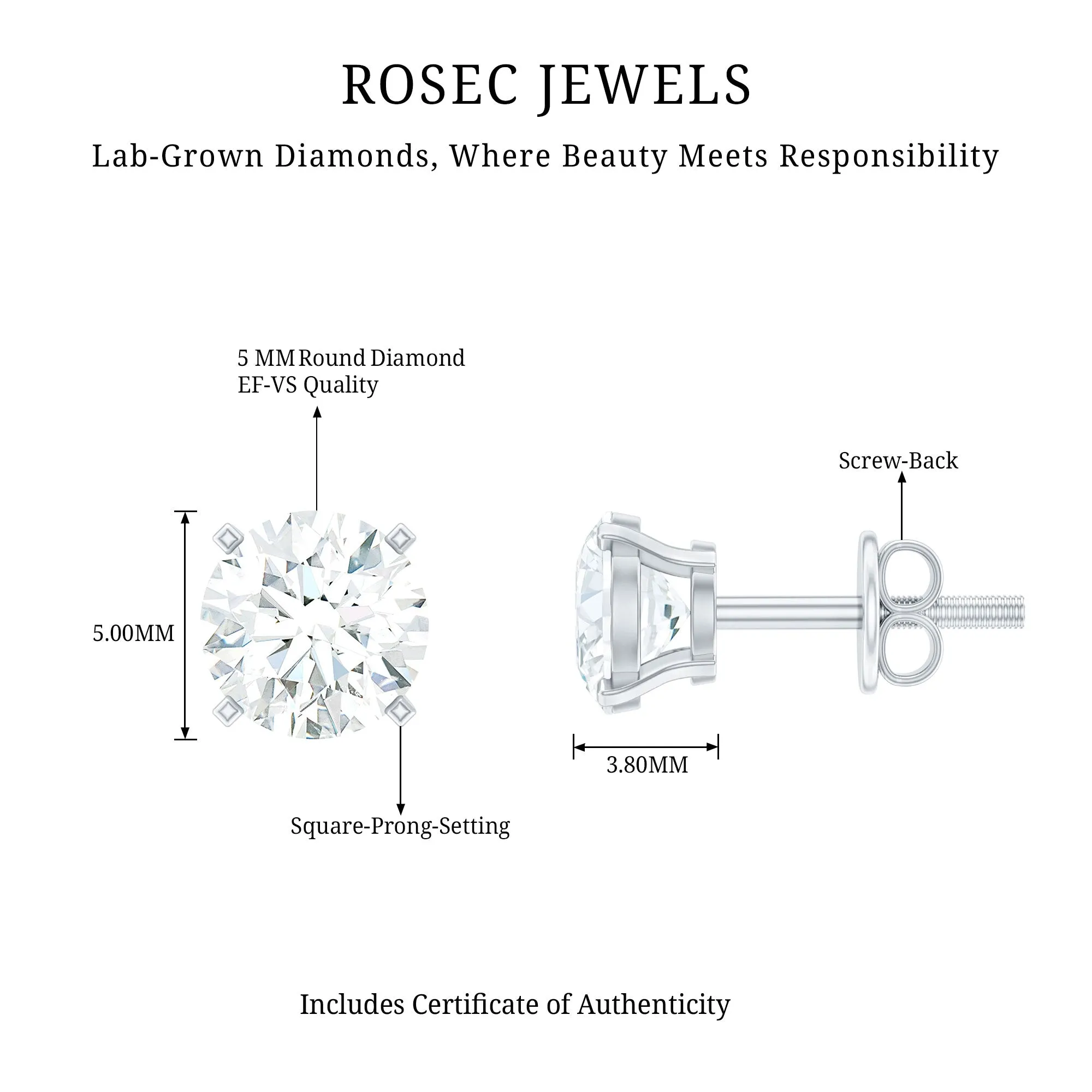 Round Lab Grown Diamond Solitaire Stud Earrings