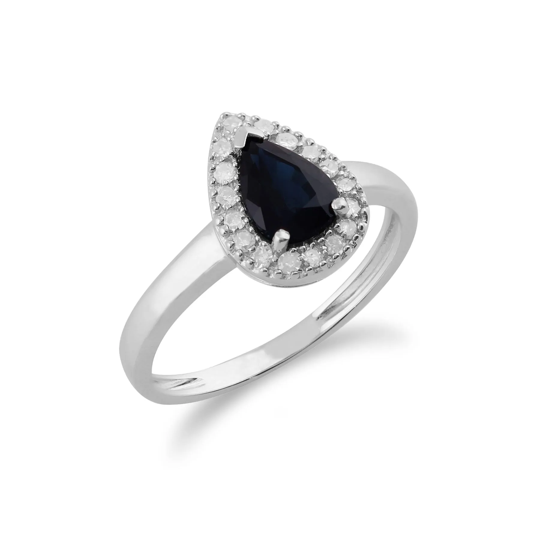 Saphir Ring, 9 Karat Weiss Gold 0.85ct ct BLAUER SAPHIR & Diamant Birne Haufen Ring