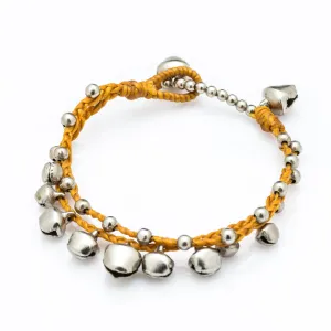 Silver Bell Waxed Cotton Bracelets in Mustard