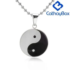 Silver Black Stainless Steel Yin Yang Taichi Pendant Necklace SS Sausage Chain 60cm Long