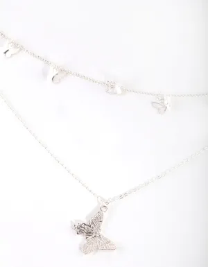 Silver Multi Butterfly Layered Necklace