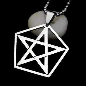 Silver Tone Stainless Steel Pentacle Five-Pointed Star Charm Pendant Necklace with O SS Chain 60CM Long