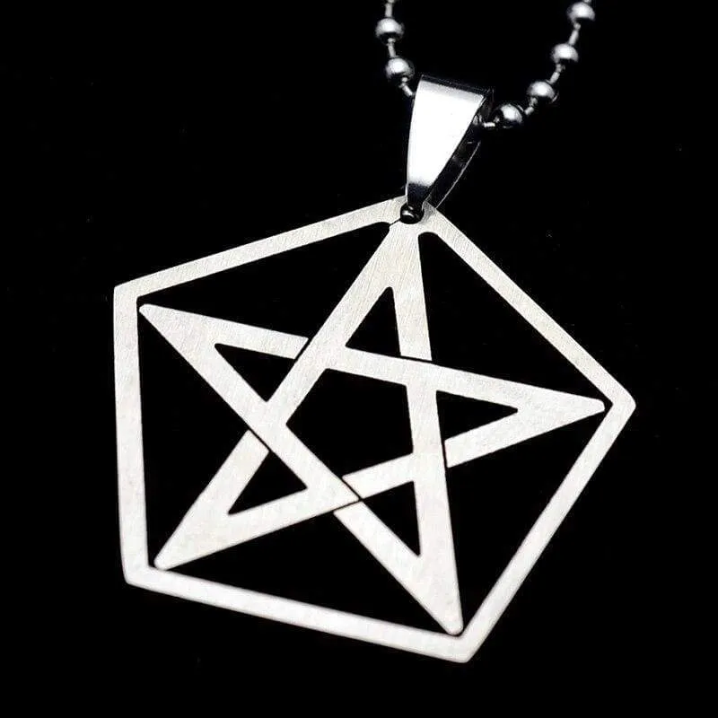 Silver Tone Stainless Steel Pentacle Five-Pointed Star Charm Pendant Necklace with O SS Chain 60CM Long