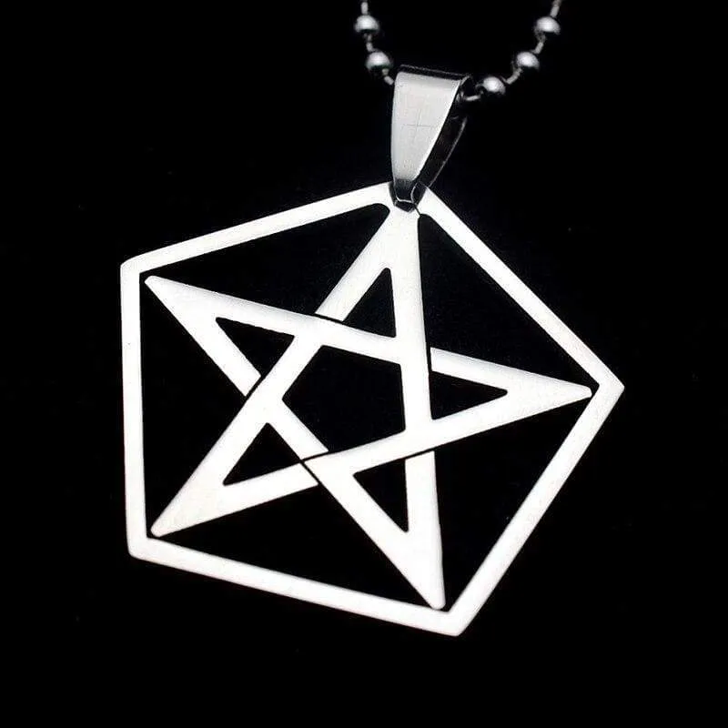 Silver Tone Stainless Steel Pentacle Five-Pointed Star Charm Pendant Necklace with O SS Chain 60CM Long