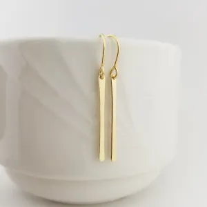 Slim Solid 14k Gold Vertical Bar Earrings