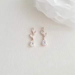 Small Rose Gold Leaf Drop Earrings-Taylor