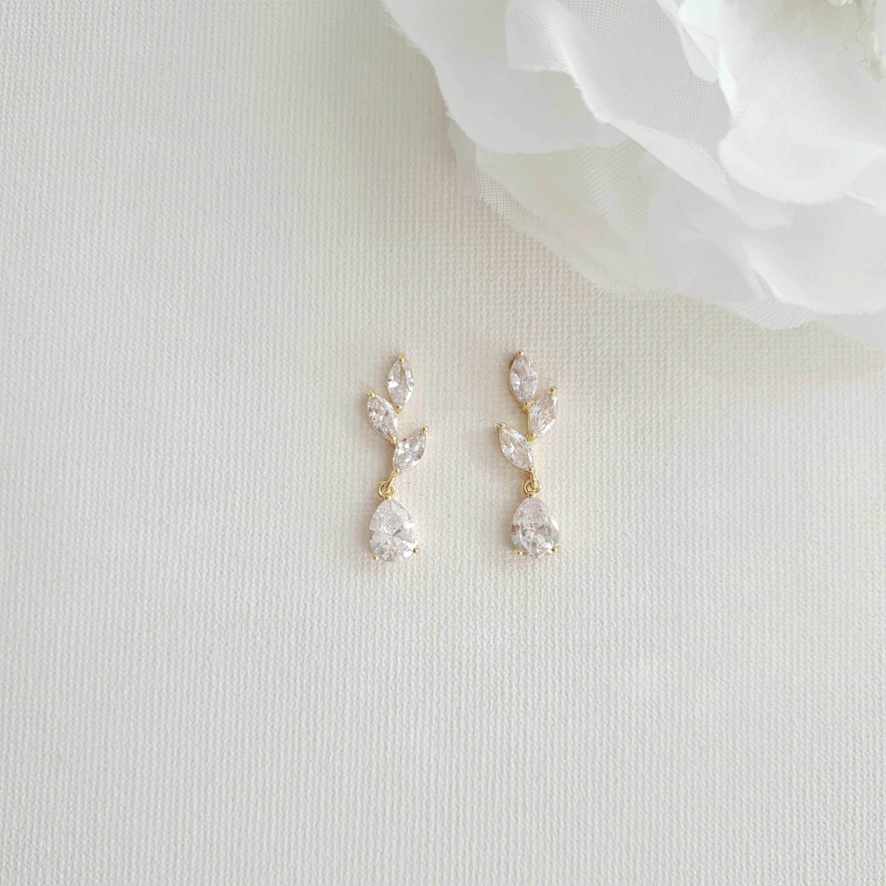 Small Rose Gold Leaf Drop Earrings-Taylor