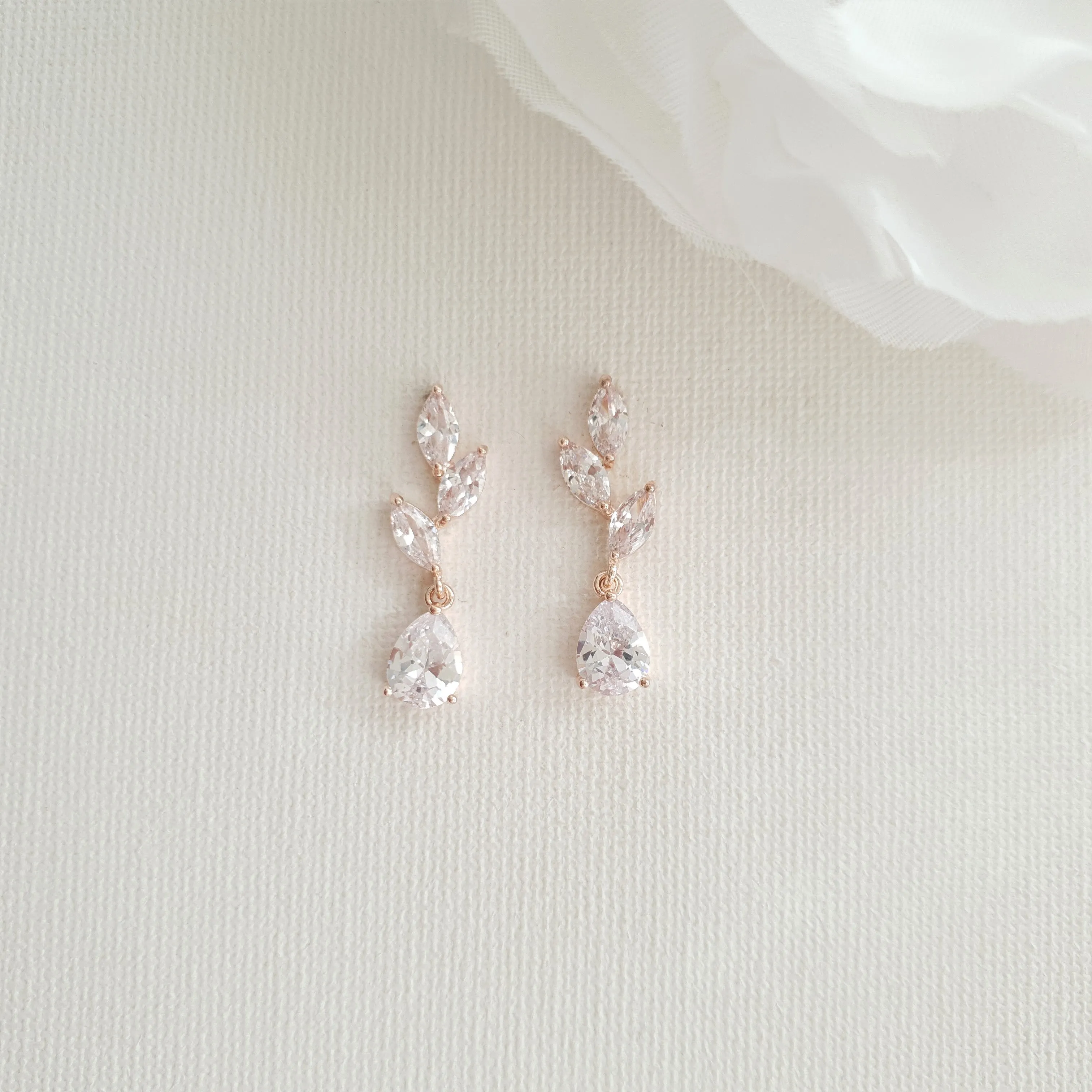 Small Rose Gold Leaf Drop Earrings-Taylor