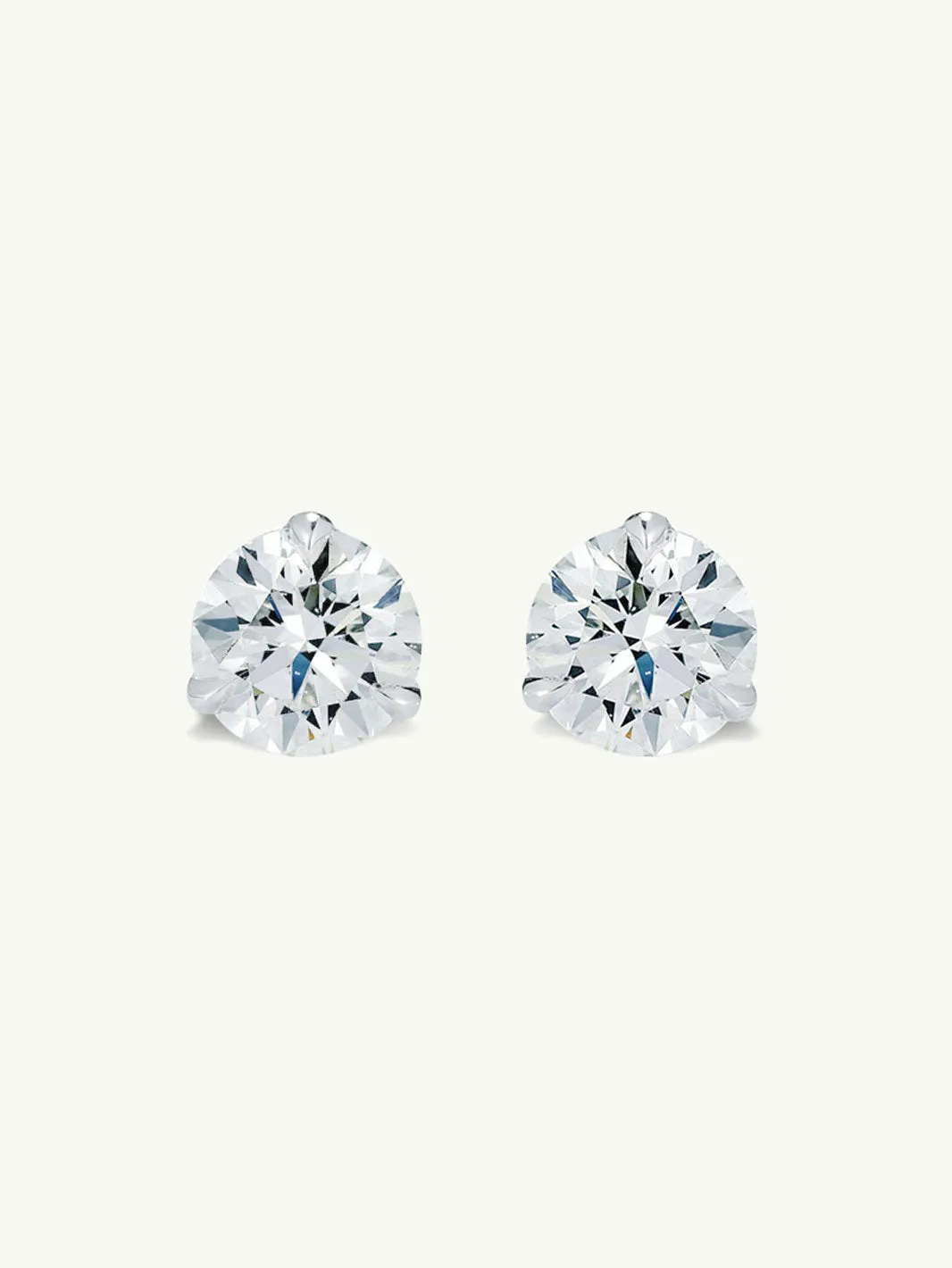 Solitaire White Diamond Stud Earrings in 3-Prong Settings, 2.00 Carats