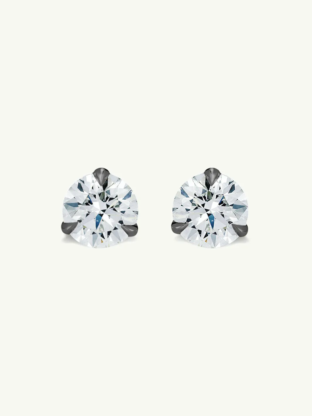 Solitaire White Diamond Stud Earrings in 3-Prong Settings, 2.00 Carats