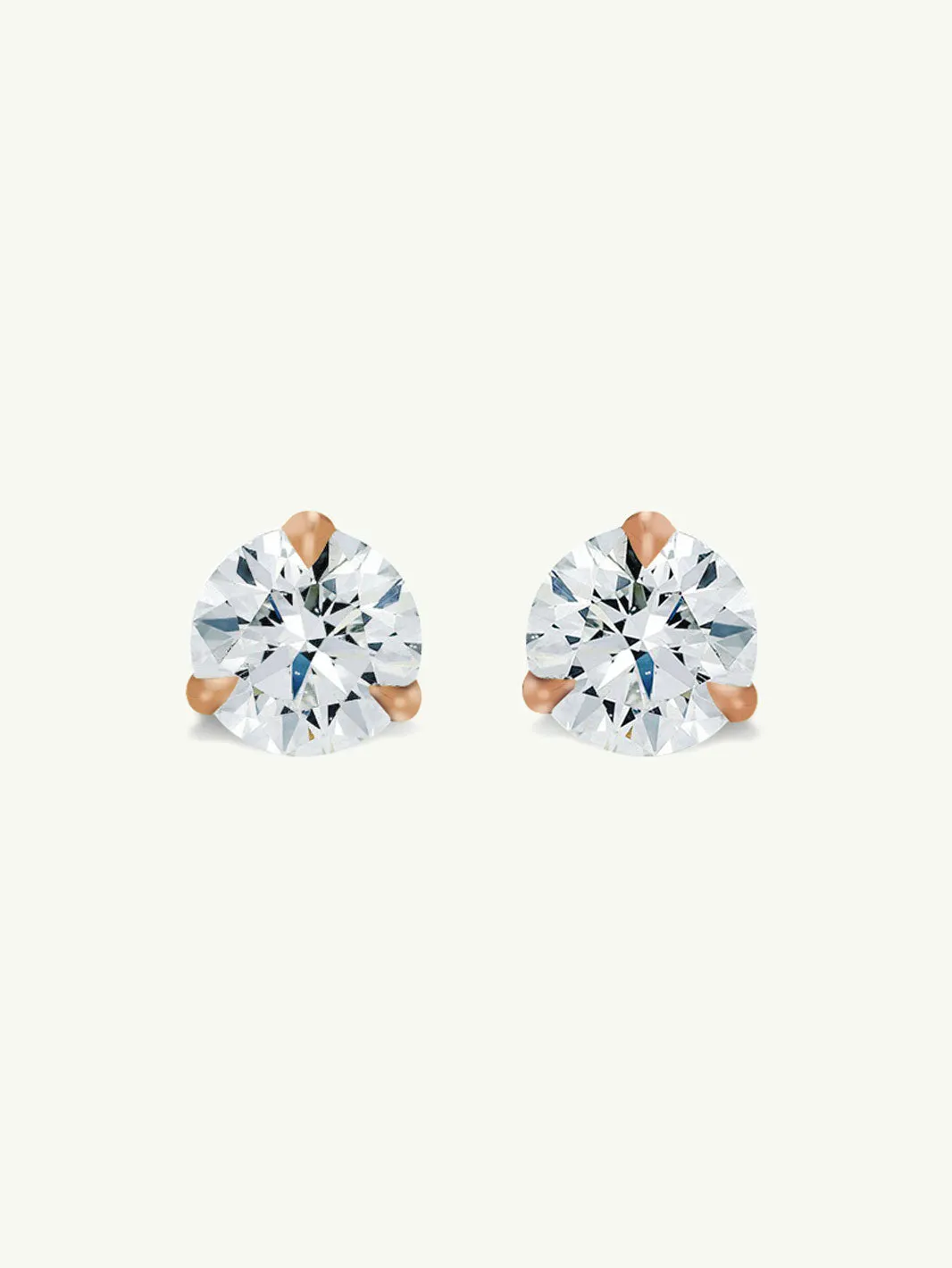 Solitaire White Diamond Stud Earrings in 3-Prong Settings, 2.00 Carats