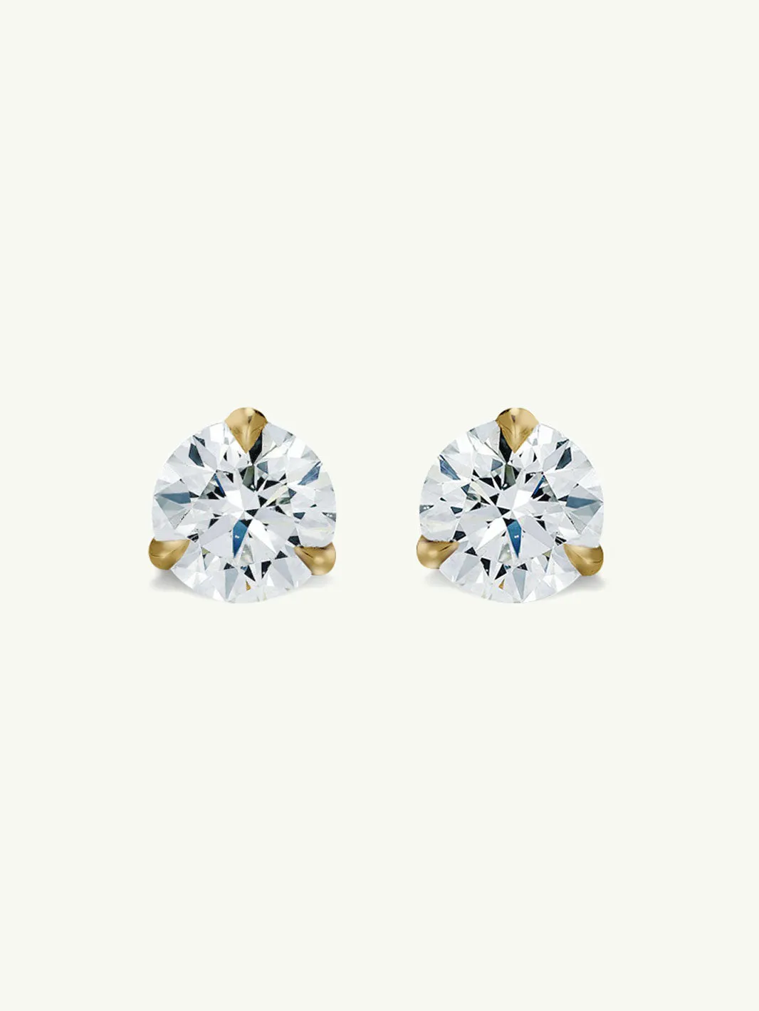 Solitaire White Diamond Stud Earrings in 3-Prong Settings, 2.00 Carats