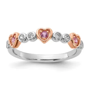 Sterling Silver Rose Gold Plated Gemstone Triple Heart Rings