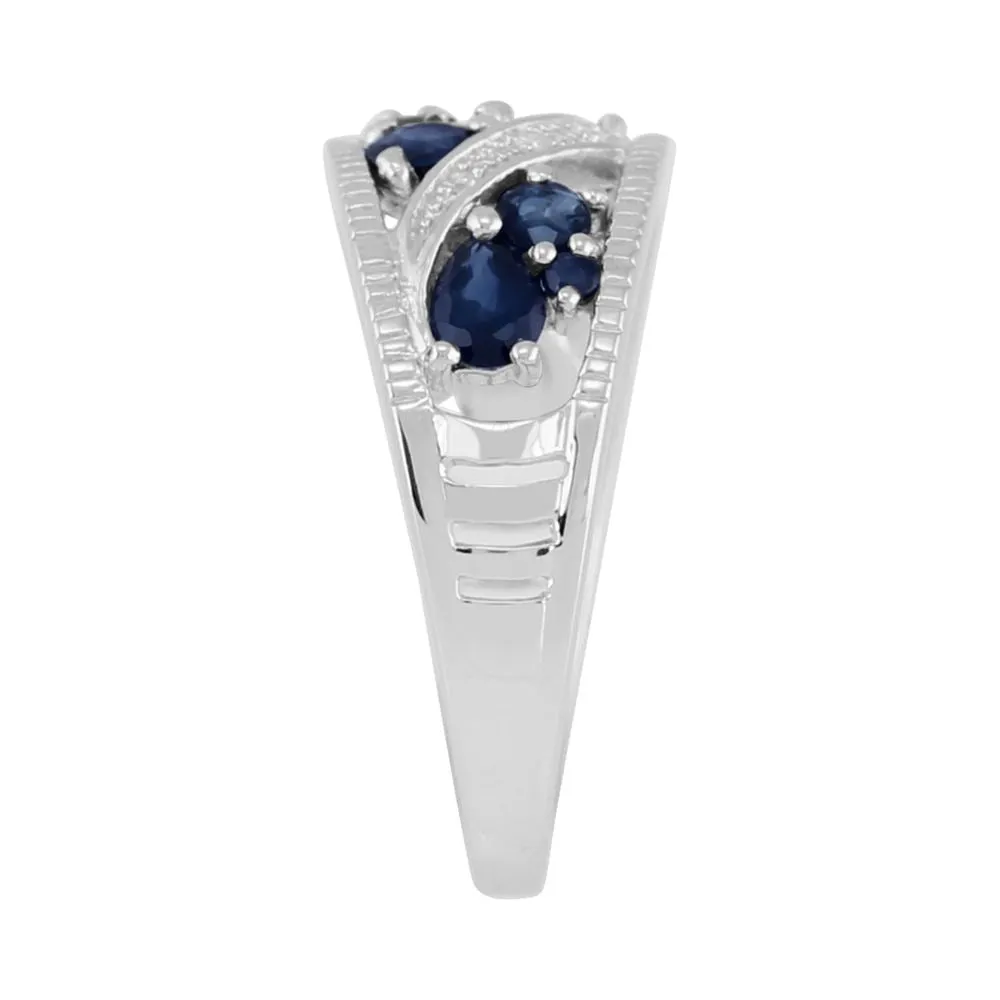 Sterlingsilber 1.27ct Kt natürlich blauer Saphir & Diamant klassisch Kleid Ring