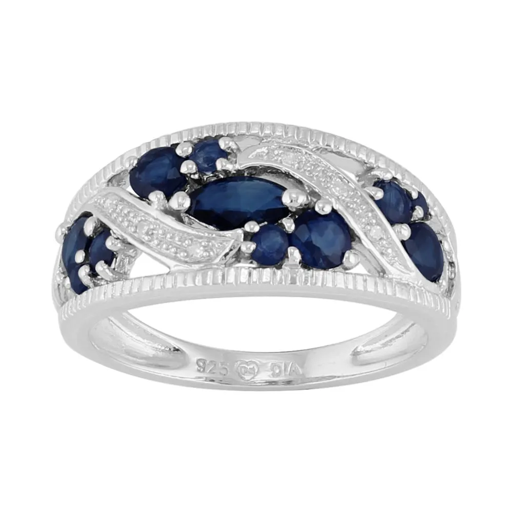 Sterlingsilber 1.27ct Kt natürlich blauer Saphir & Diamant klassisch Kleid Ring