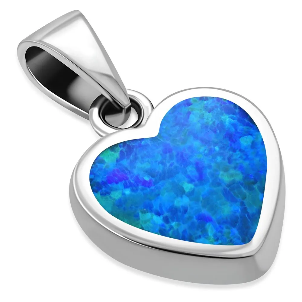 Synthetic Blue Opal Heart Silver Pendant