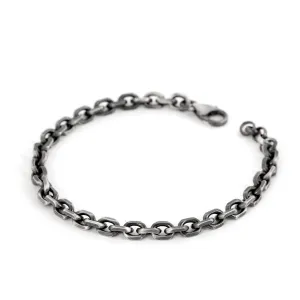 Thick Cable Link Men's Chain Bracelet 5mm Oxidized Silver 7.5 to 9 inch