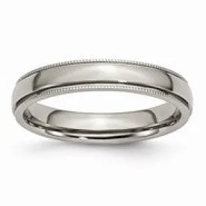 Titanium Grooved and Beaded Edge 4mm Polished Wedding Band Ring