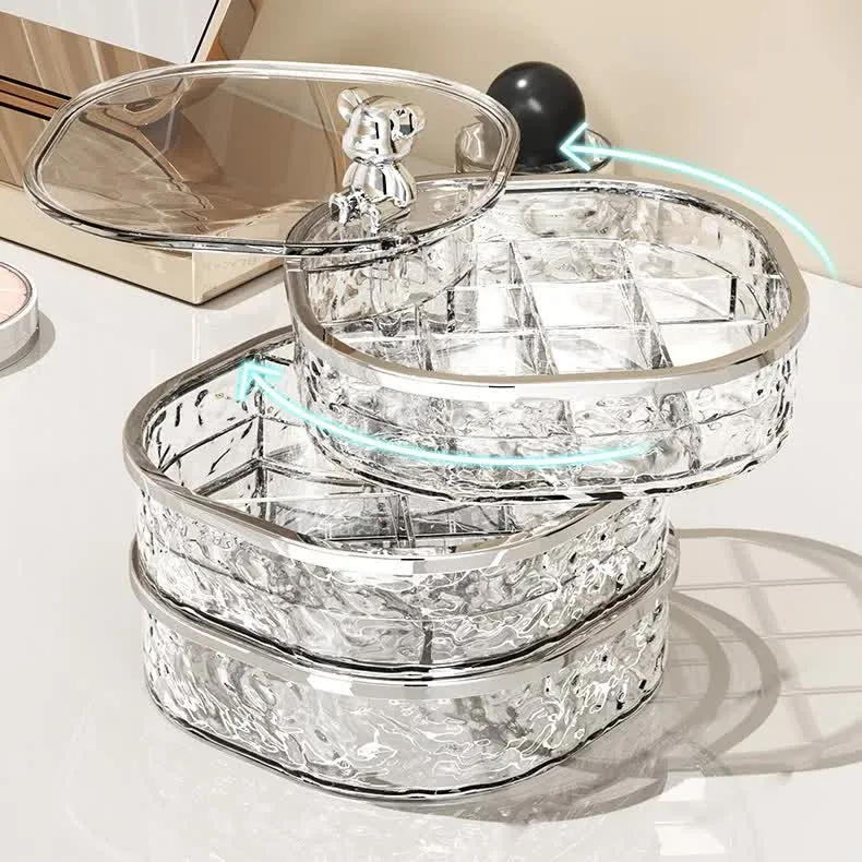 Transparent Three-Layer Rotatable Jewelry Organizer Box – Stylish and Anti-Oxidation Storage for Earrings, Necklaces, and Rings