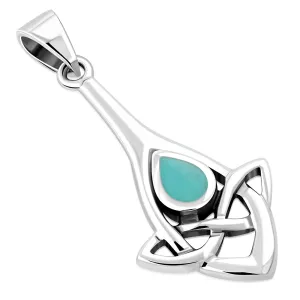 Turquoise Drop Celtic Knot Silver Pendant