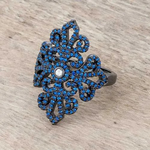 Victoria 1.23ct Sapphire CZ Hematite Filigree Cocktail Ring