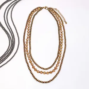 Wild Western Faux Navajo Three Strand Pearl Necklace in Copper Tone