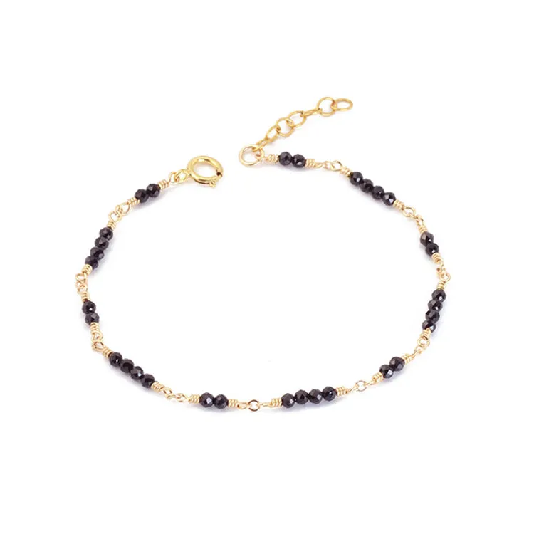 Women 14K Gold Black Spinel Beaded Bracelets Charm Bracelets for Women