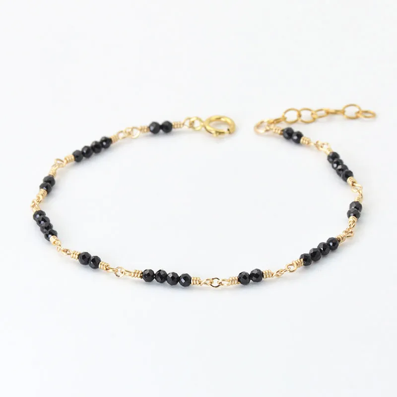 Women 14K Gold Black Spinel Beaded Bracelets Charm Bracelets for Women