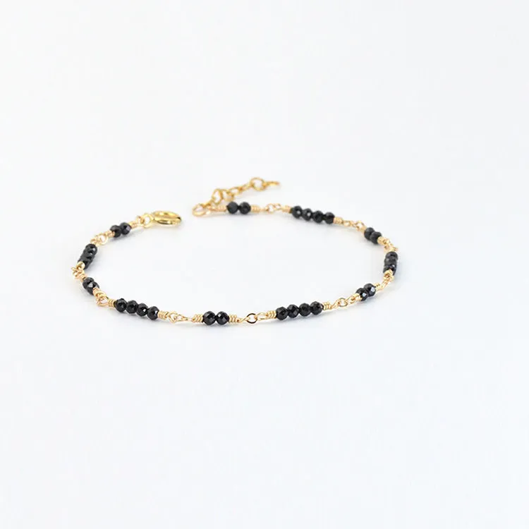 Women 14K Gold Black Spinel Beaded Bracelets Charm Bracelets for Women