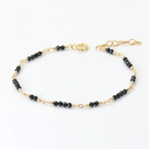 Women 14K Gold Black Spinel Beaded Bracelets Charm Bracelets for Women