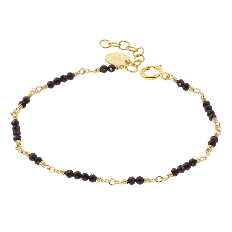 Women 14K Gold Black Spinel Beaded Bracelets Charm Bracelets for Women