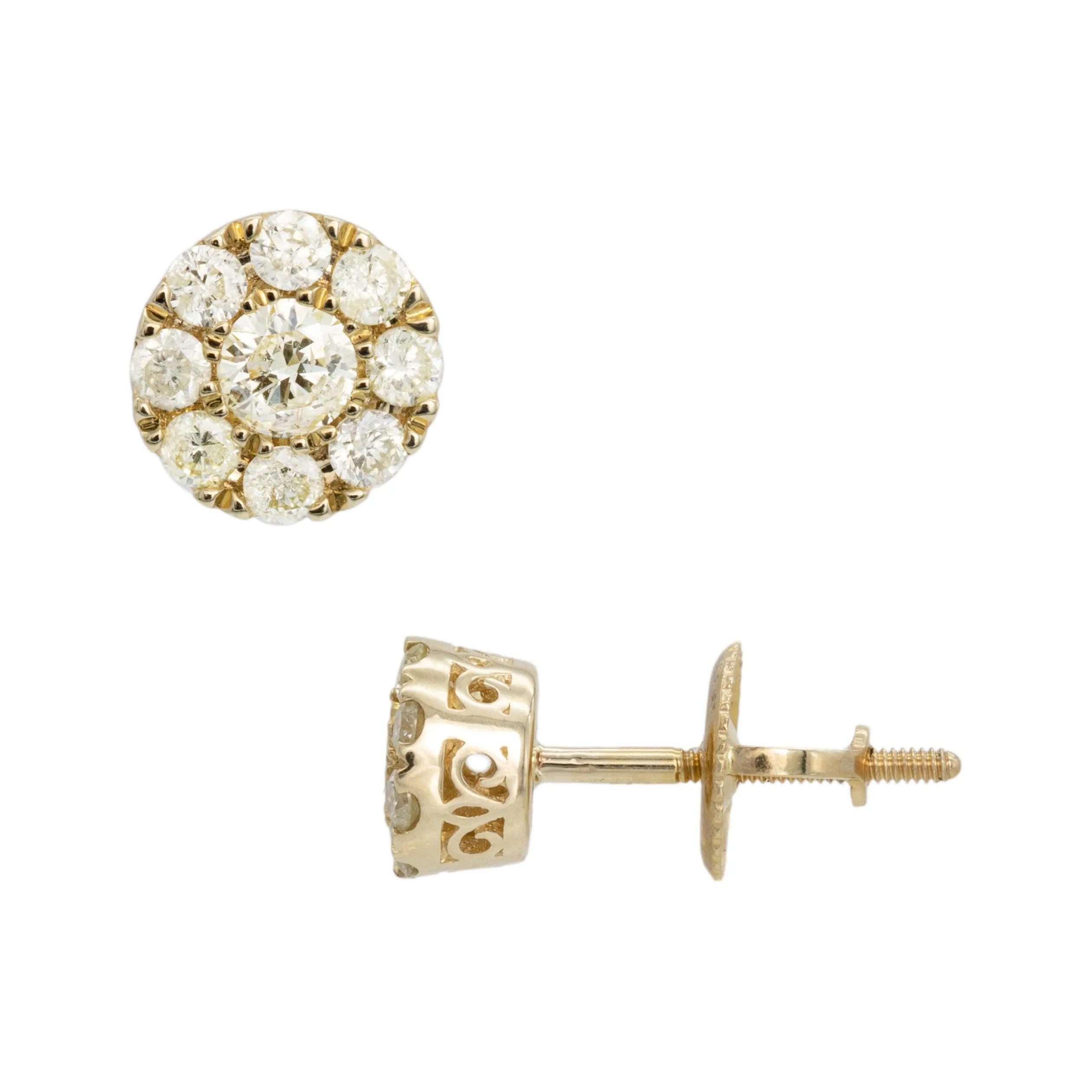 Women's Flower Cluster Diamond Stud Earrings 0.55ct 10K Yellow Gold