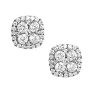 Women's Halo Cluster Diamond Stud Earrings 0.61ct 14K White Gold