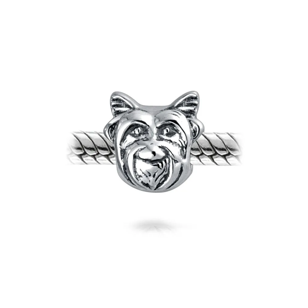 Yorkie Dog Charm Bead for Animal Lovers Oxidized Sterling Silver Fits Bracelet